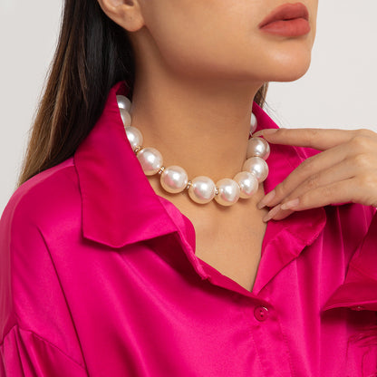 Handmade Big Chunky White Pearl Choker Necklace