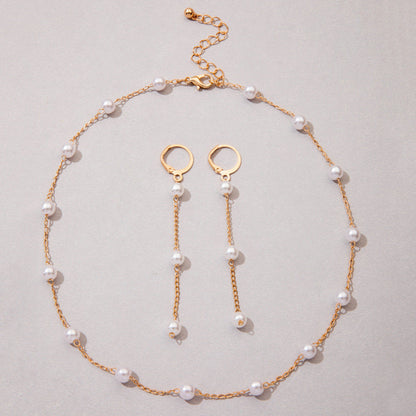 Women Pearl Beads Chain Choker Necklace Jewelry Set