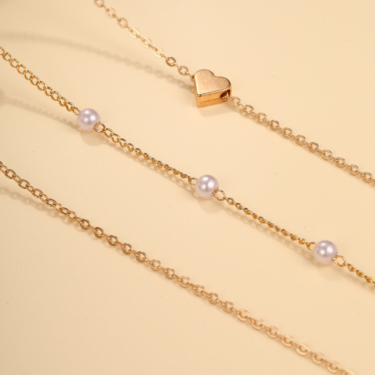 Alloy Heart Necklace Double Layer Fashion Chain Pearl Necklace