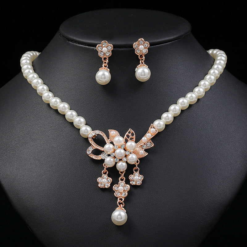 Pearl Flower Jewelry Set for Women Bridal Flower Statement