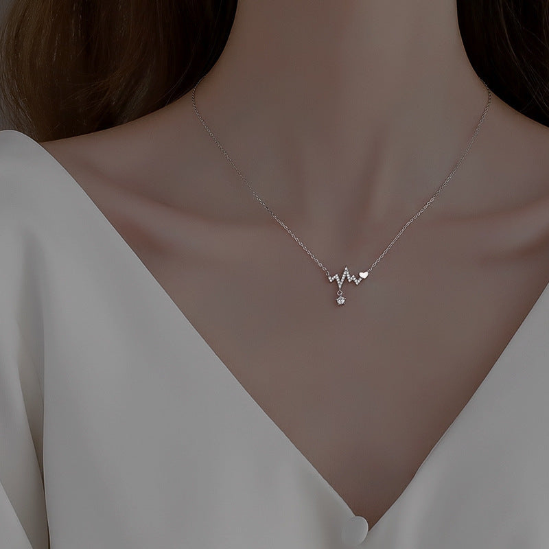 Sweet Crystal Love Heartbeat Choker Necklace