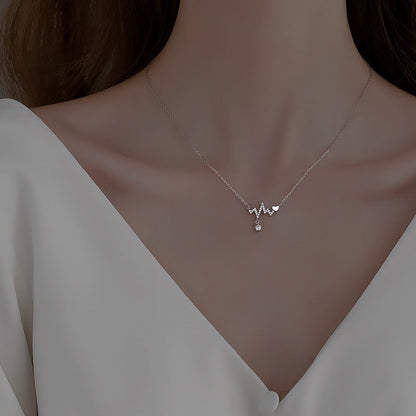 Sweet Crystal Love Heartbeat Choker Necklace