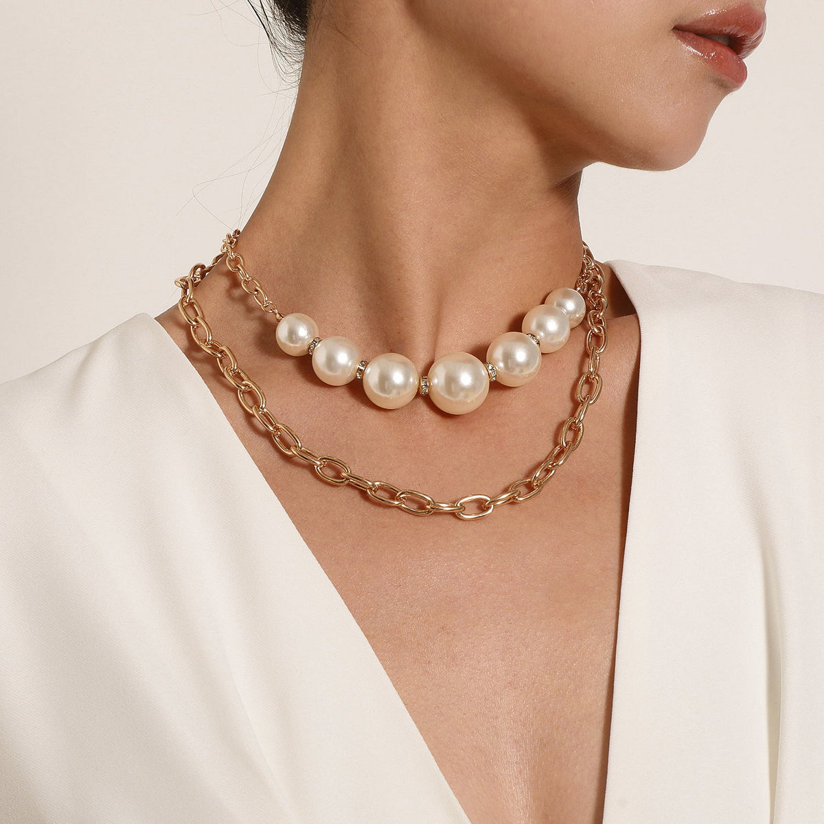 Punk Round Beads Double Layered Necklace