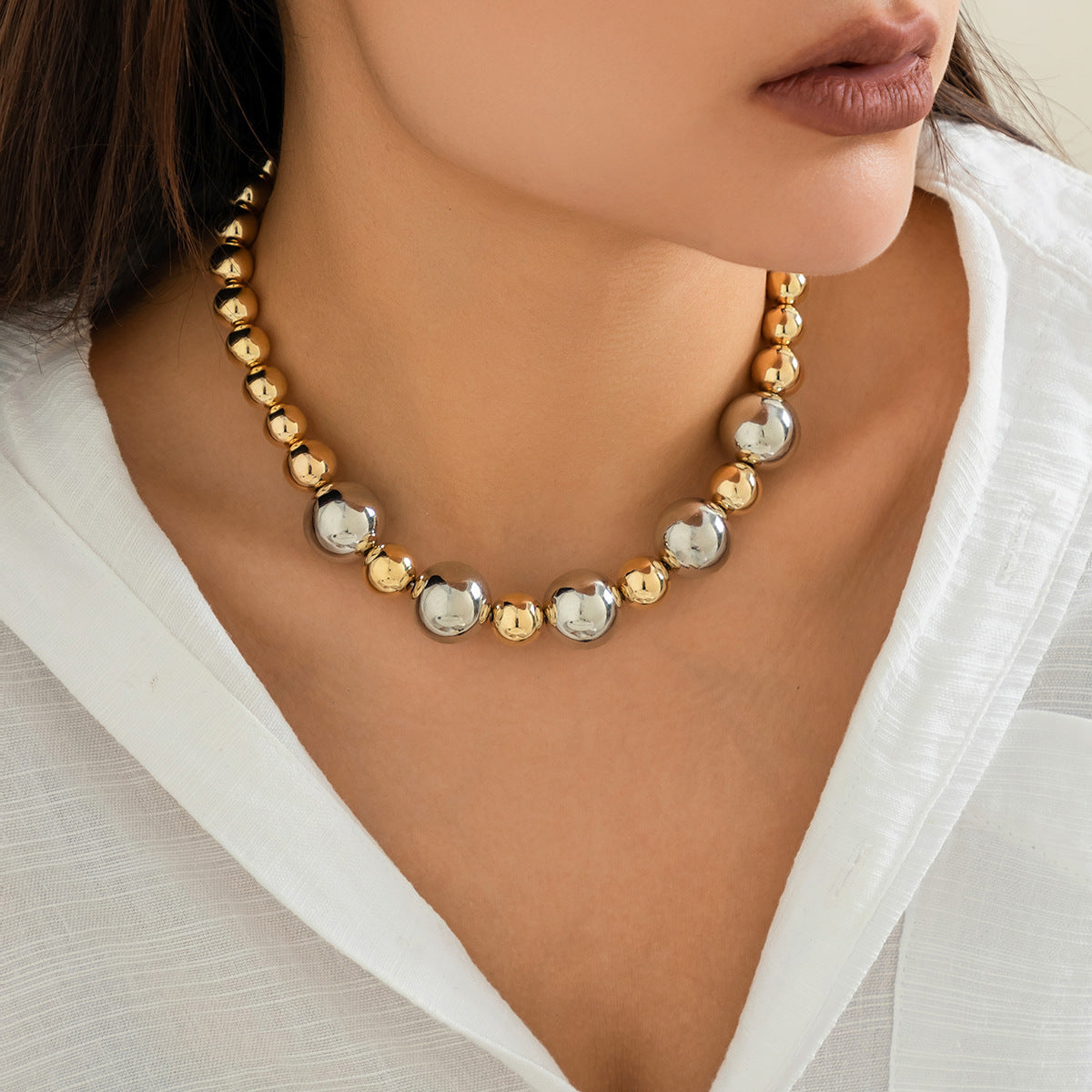 Punk Large Beads Short Necklaces