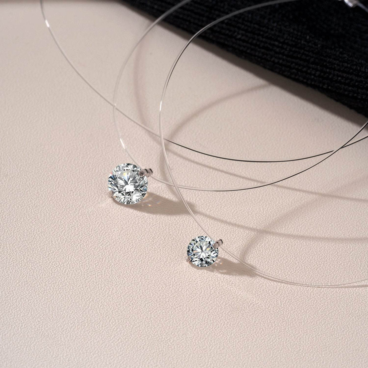 S925 Mermaid Tear Floating CZ Necklace, Sterling Silver Invisible Fishing Line 6-8mm Cubic Zirconia Pendant