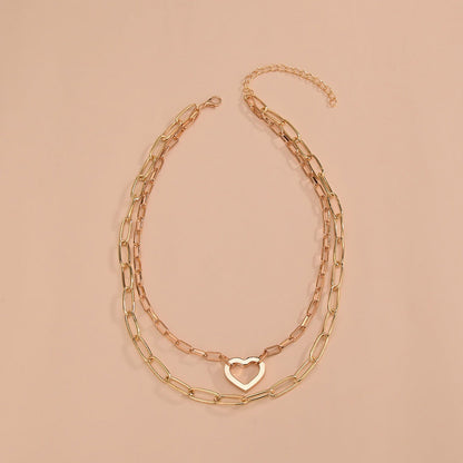 Punk Chunky Choker Double Heart Multi Layer Paper Clip Necklace