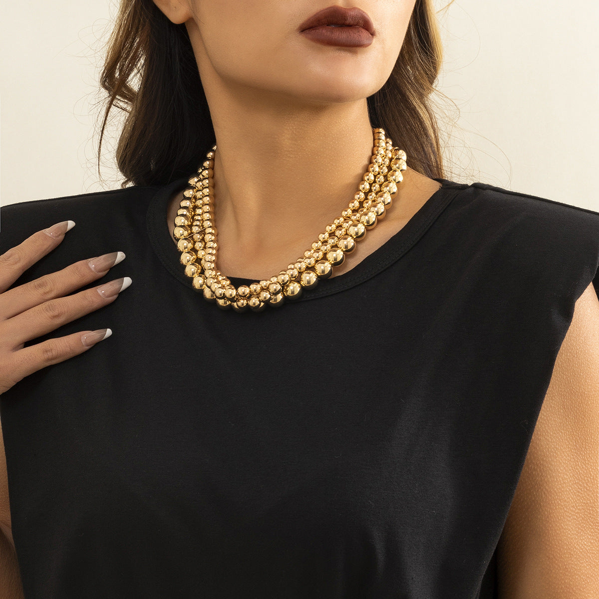 Women's Ornament Exaggerated Beaded Twin Punk Minority Simple Necklaces