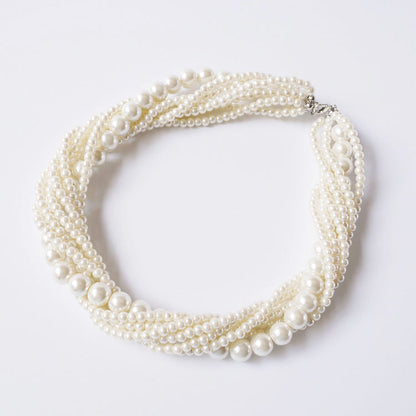Vintage Choker Faux Pearl Multi Strand Twisted Necklace