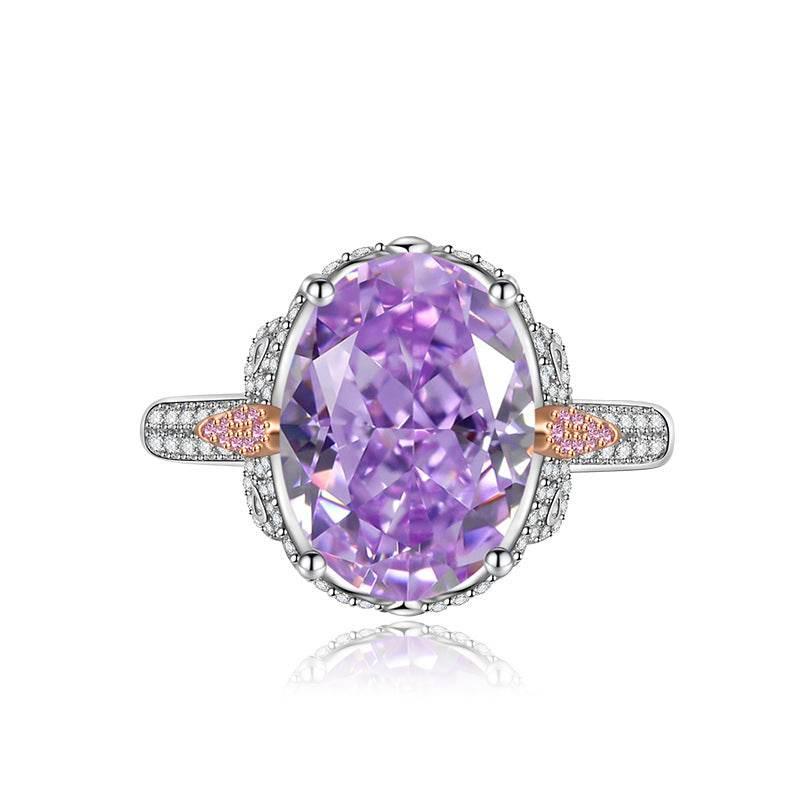 Multicolor Ice Flower Cut Oval CZ Adjustable Ring, 10*14mm 8A Cubic Zirconia, Two-Tone Pave CZ Band, Dainty Luxe