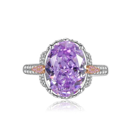 Multicolor Ice Flower Cut Oval CZ Adjustable Ring, 10*14mm 8A Cubic Zirconia, Two-Tone Pave CZ Band, Dainty Luxe