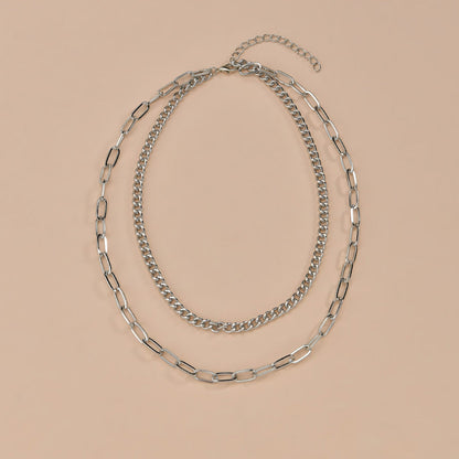 Double Layered Cuban Link Rectangle Chain Choker Necklace