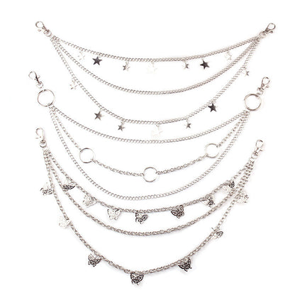 Punk Rock Layered Chain Belts Metal Keychains