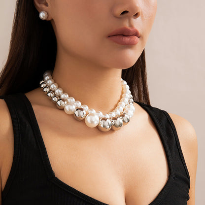Hip-hop Punk Large Beads Short Necklace Women CCB Beads