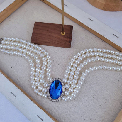 French Elegant Retro Multi Row Pearl Choker Necklace