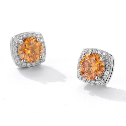 S925 Magnetic Multicolor Moissanite Square Halo Stud Earrings for Men Women, 0.5/1ct Round Cut