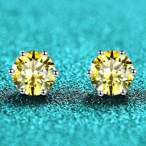 S925 Colorful Moissanite & CZ Classic 6-Prong Stud Earrings For Men Women Gift