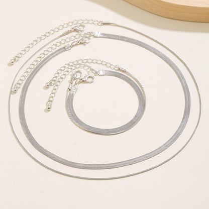 Double Layer Snake Bone Chain Bracelet Necklace Jewelry Set