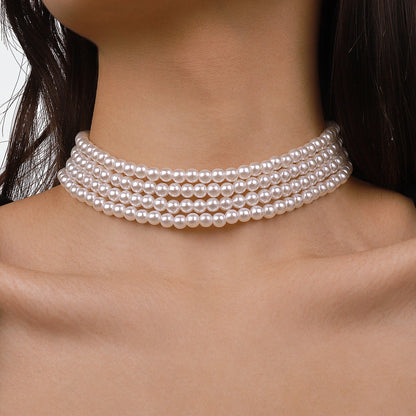 Boho Multi Layered Pearl Choker Necklace