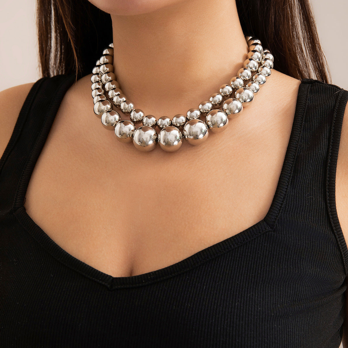 Hip-hop Punk Large Beads Short Necklace Women CCB Beads