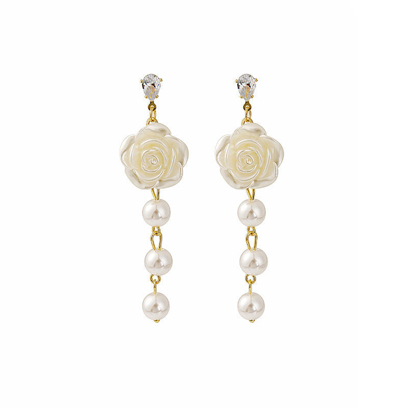 Pearl Rose Flower Earrings