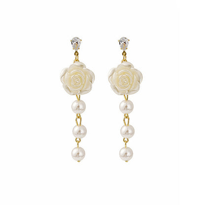 Pearl Rose Flower Earrings