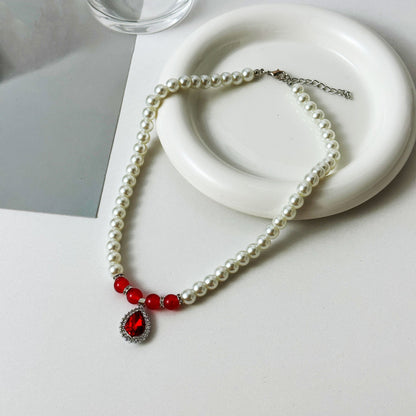 Glass Pearl Emerald Waterdrop Pendant Necklace Set