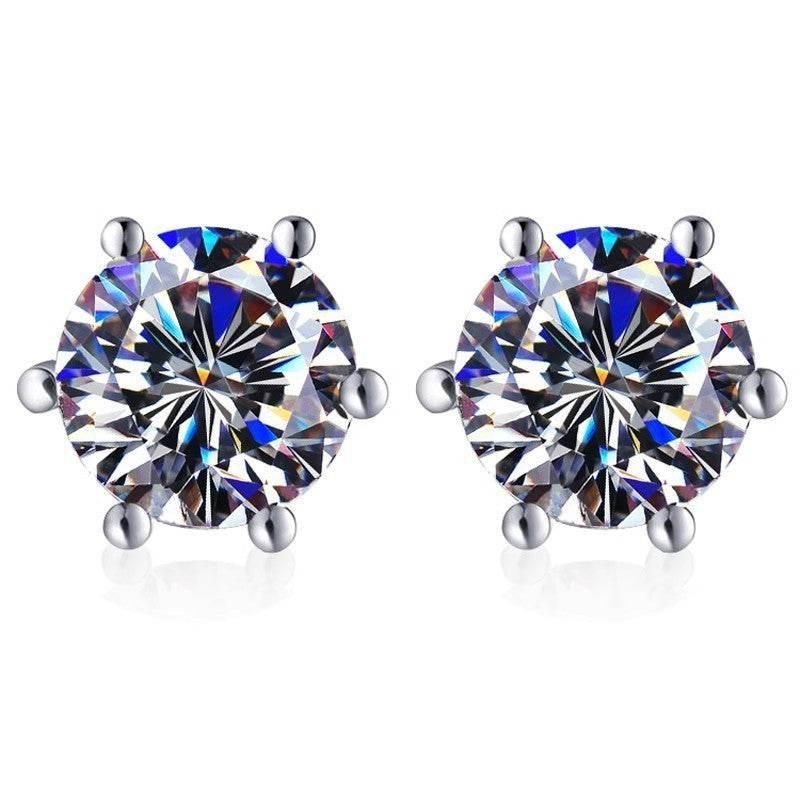S925 Colorful Moissanite & CZ Classic 6-Prong Stud Earrings For Men Women Gift
