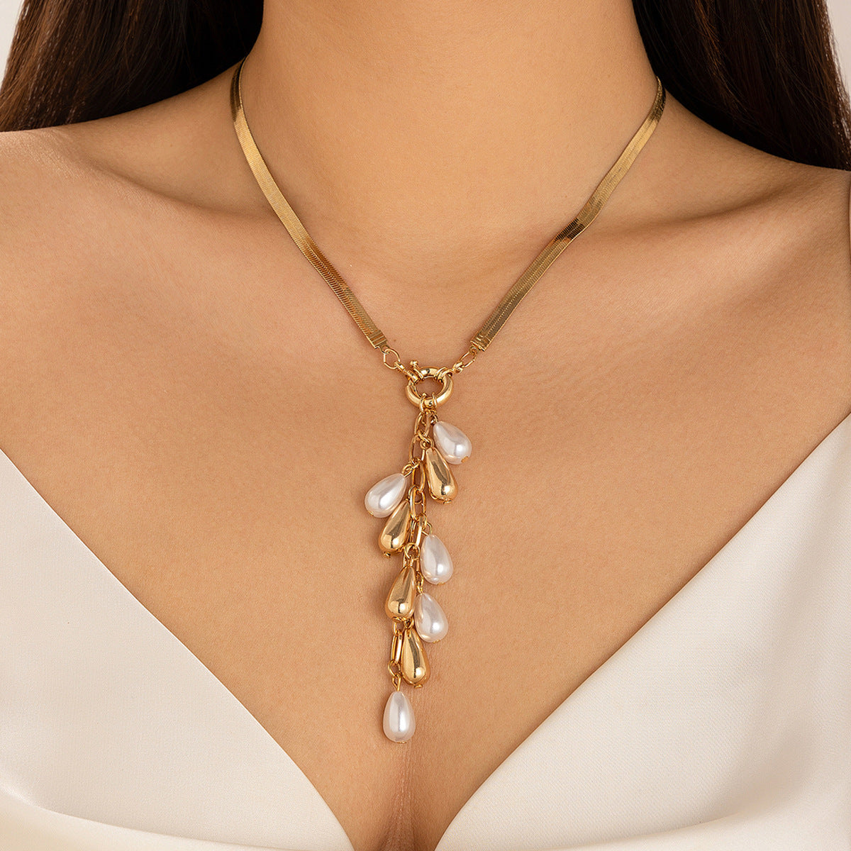 Snake Chain Necklace Retro Pearl Tassel