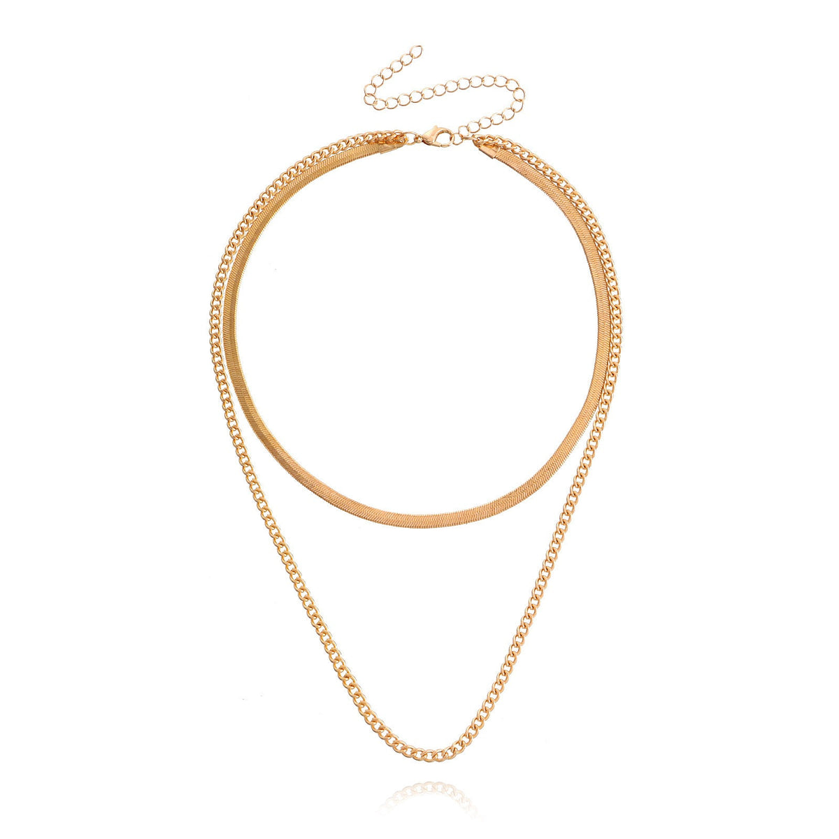Herringbone Rope Twist Double Chain Layered Necklace