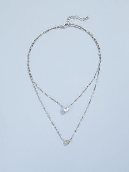 Pearl Heart Pendant Necklace Chain Choker Double Layer