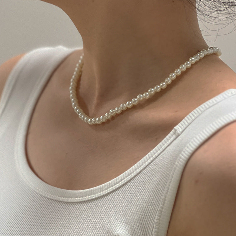 4mm 6mm 8mm 10mm 12mm 14mm White Glass Pearl Necklace for Women
