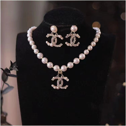 Elegant Women Wedding Pearl Pendant Earrings Necklace Sets