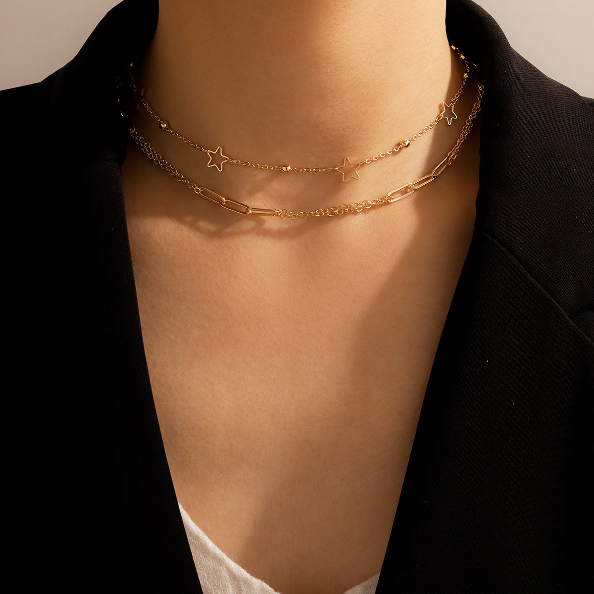 Double Layers Chain Star Charm Necklace