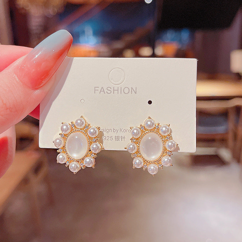 Opal Pearl Oval Geometric Earrings