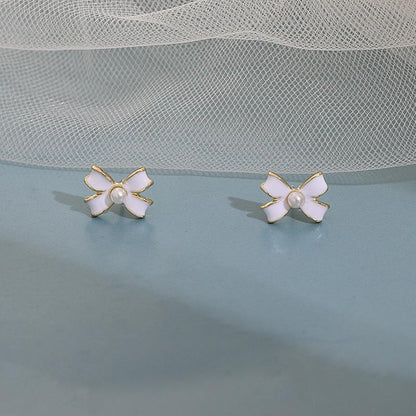 White Enamel Bow Earrings