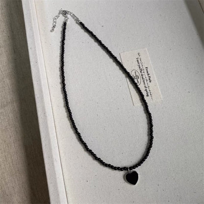 White Heart Pendant Pearl Beaded Necklace for Women