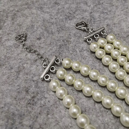 Multilayer Strand Chain Necklace Faux Pearls Flapper Beads Cluster Long Choker Necklace