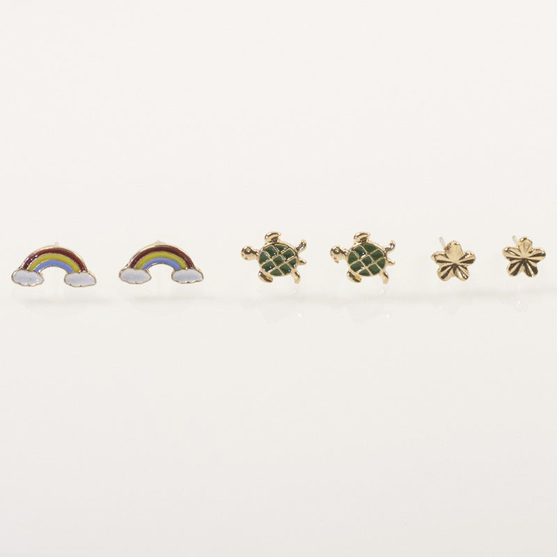 Rainbow flower stud earrings set