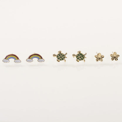 Rainbow flower stud earrings set