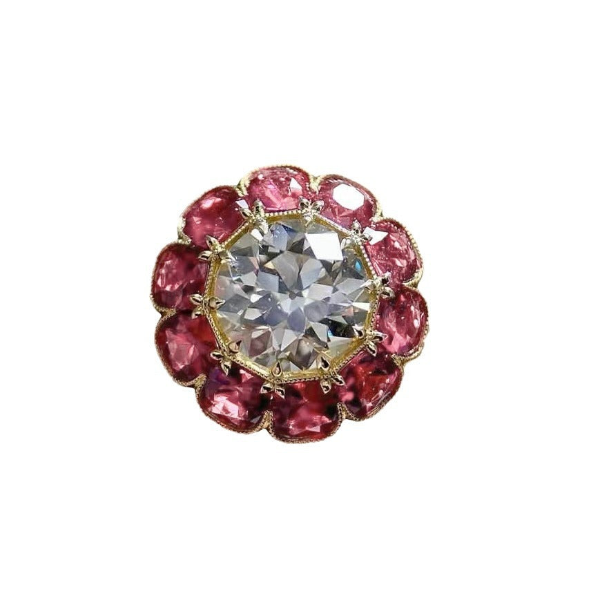 Women's Handmade Diamond Gold-plated Inlaid Ruby Hand Rings