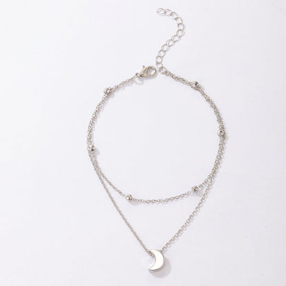 Bohemian Elegant Double Layer Beaded Moon Anklet Jewelry