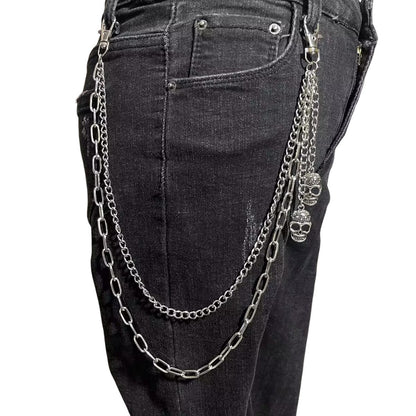 Punk Jewelry Hip Hop Double Layer Skull Pendant Trousers Chains