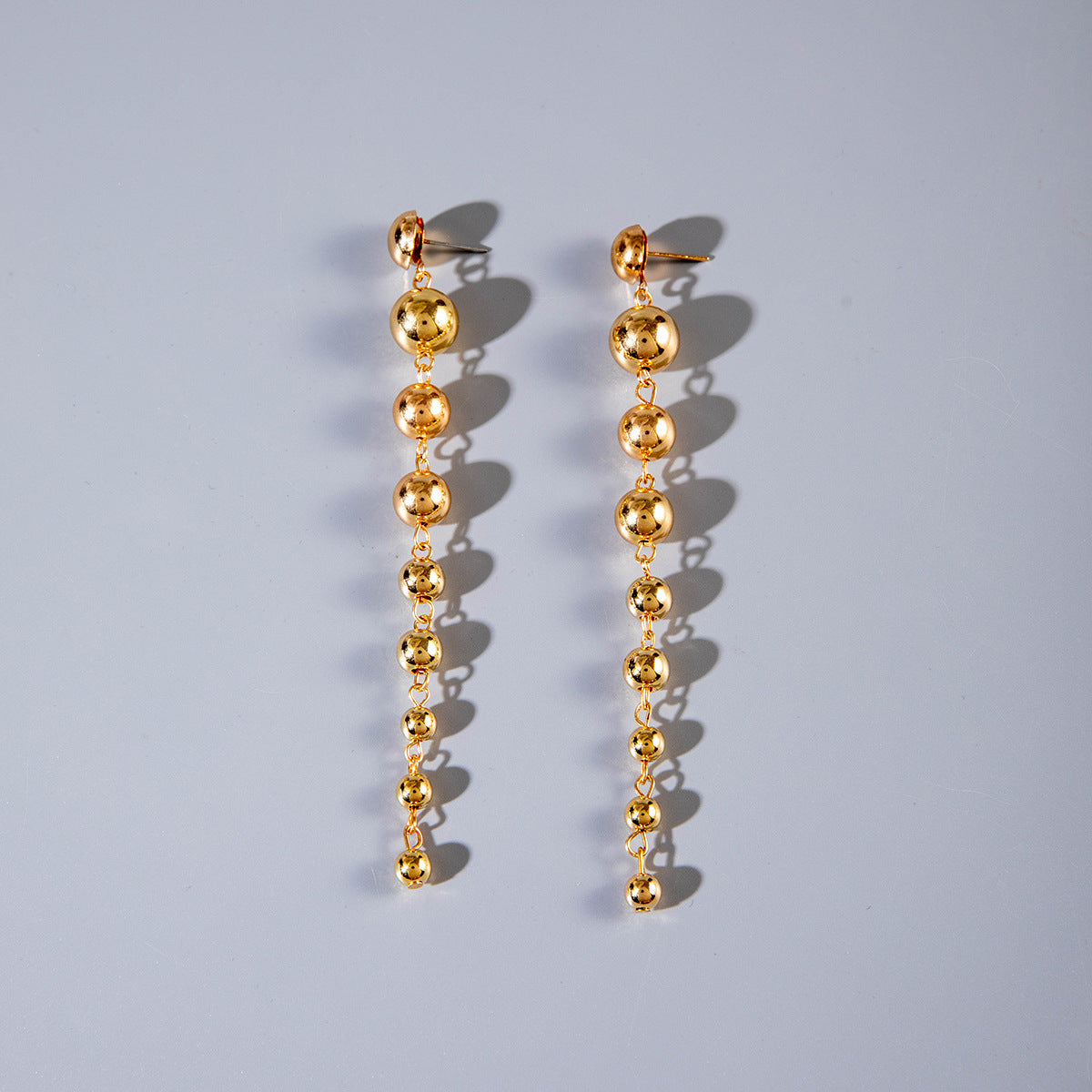 Metallic Beads Long Drop Earrings
