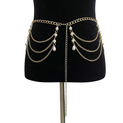Chunky Curb Chain Belt Pearl Party Club Belly Jewelry