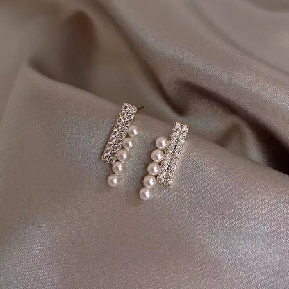 Double Layer Rhinestone Pearl Vintage Earrings