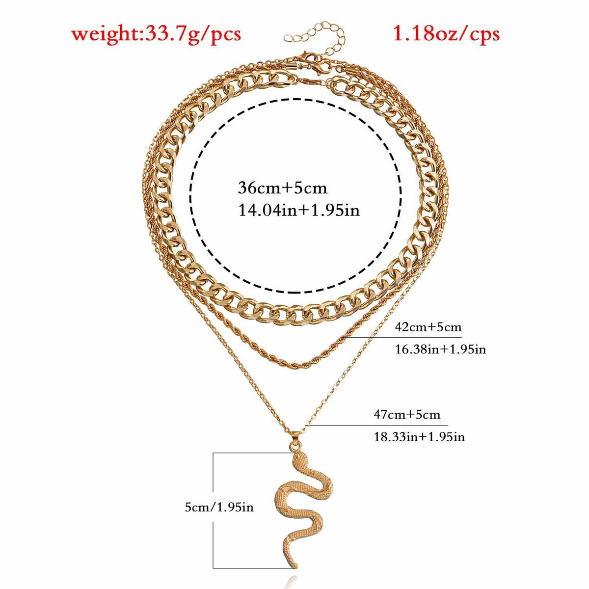 Vintage Cuban Chain Multi Layered Snake Pendant Necklace