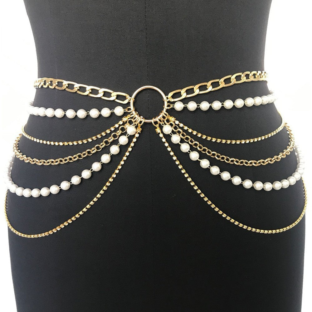 Layered Imitation Pearl Body Chains