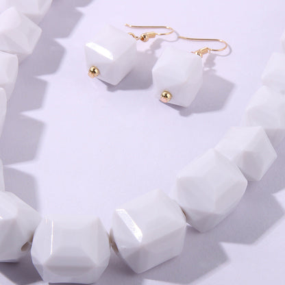 Acrylic Jewelry Set White Black Beads Necklace Earring