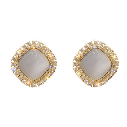 Opal Square Earrings Crystal Rhinestone Geometric Stud Earrings
