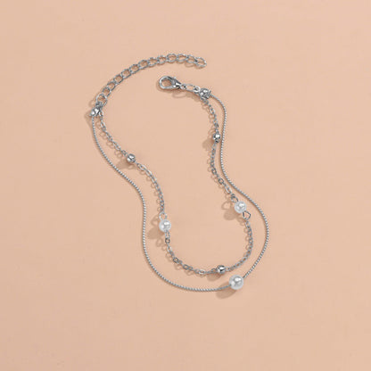 Pearl Double Layer Chain Anklet Jewelry